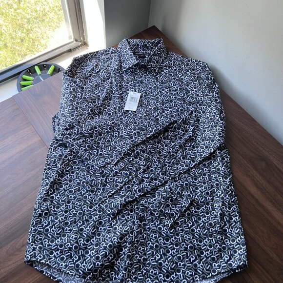 NWT Michael Kors Collection Men's Monogram Long-sleeve Shirt in Large - Picture 4 of 6